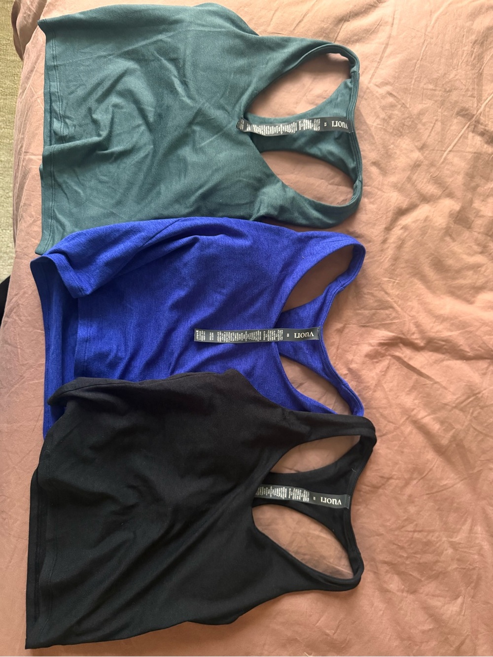 Vuori Three-Pack Racerback Crop Tanks - Teal, Royal Blue, Black